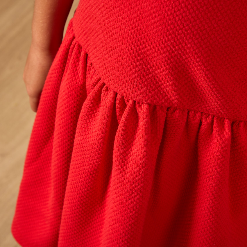 Robe manches courtes maille nid d'abeille avec broderie pour fille 