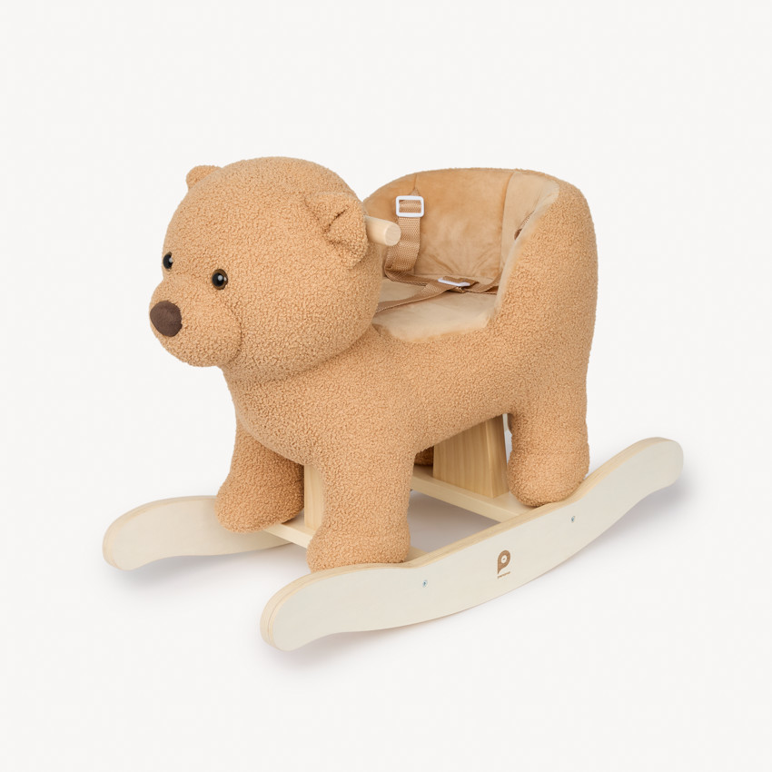Ours à bascule en peluche avec assise et poignées en bois 