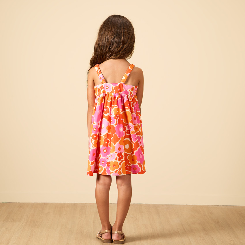 Robe à bretelles élastiquées imprimé fleurs plates pour fille 
