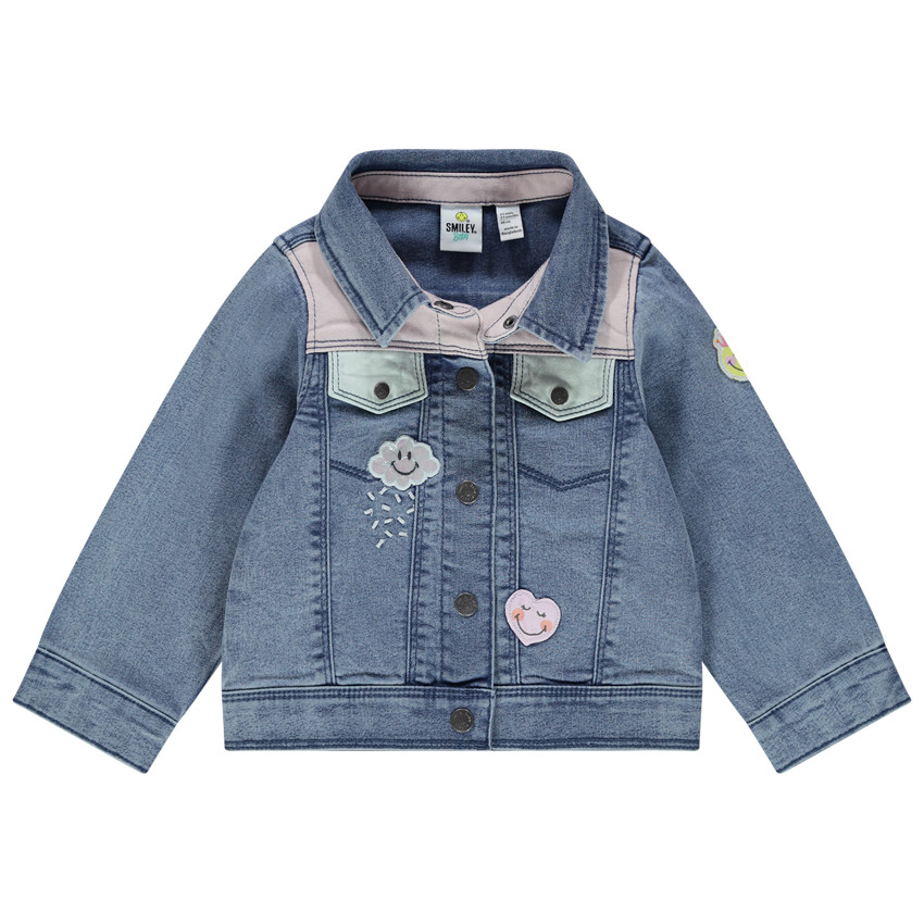Veste en jean à badges Smiley Baby et empiècements contrastés 