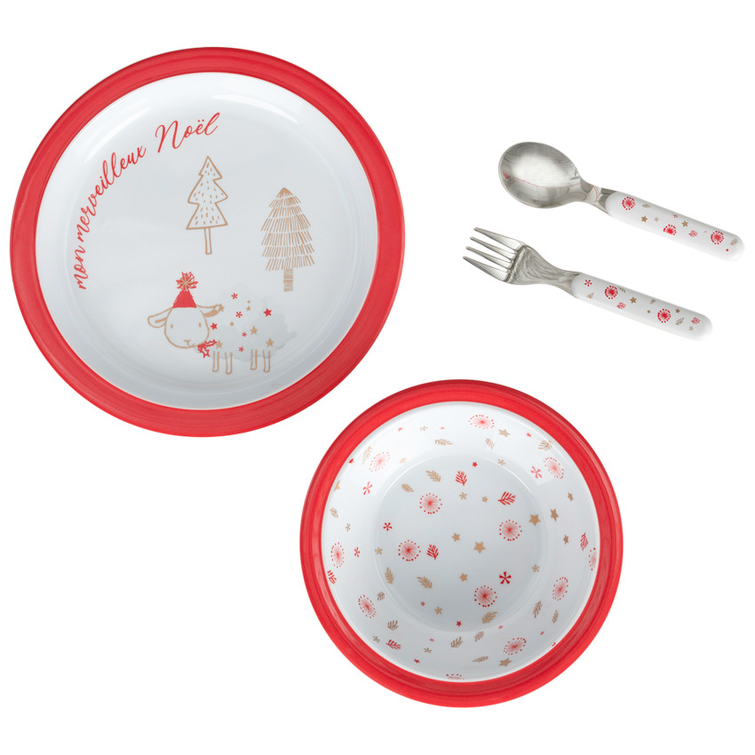 Set repas Hiver Magique en mélamine 3pcs Main Set repas Hiver Magique en mélamine 3pcs