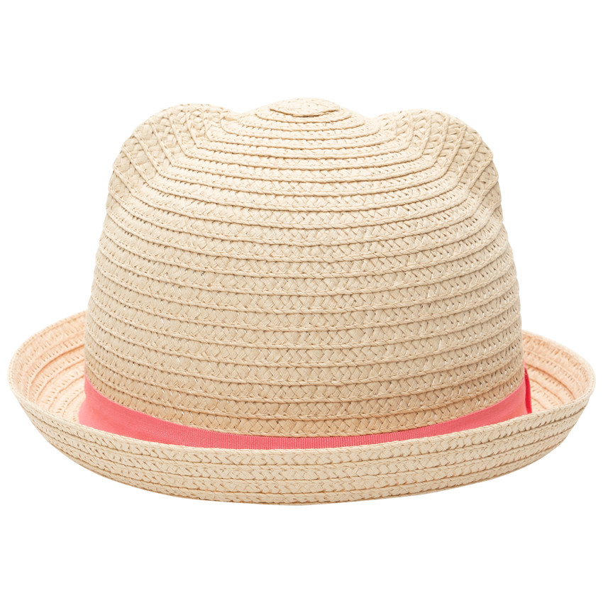 chapeau effet paille à galon rose - beige clair