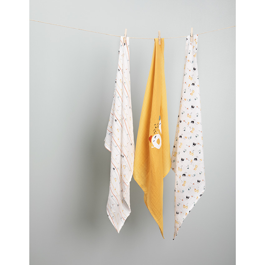 Lot de 3 langes en coton 70 x 70 cm à imprimés esprit musique 