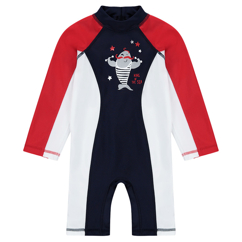 Combinaison anti-UV SPF 50+ tricolore avec print poisson 
