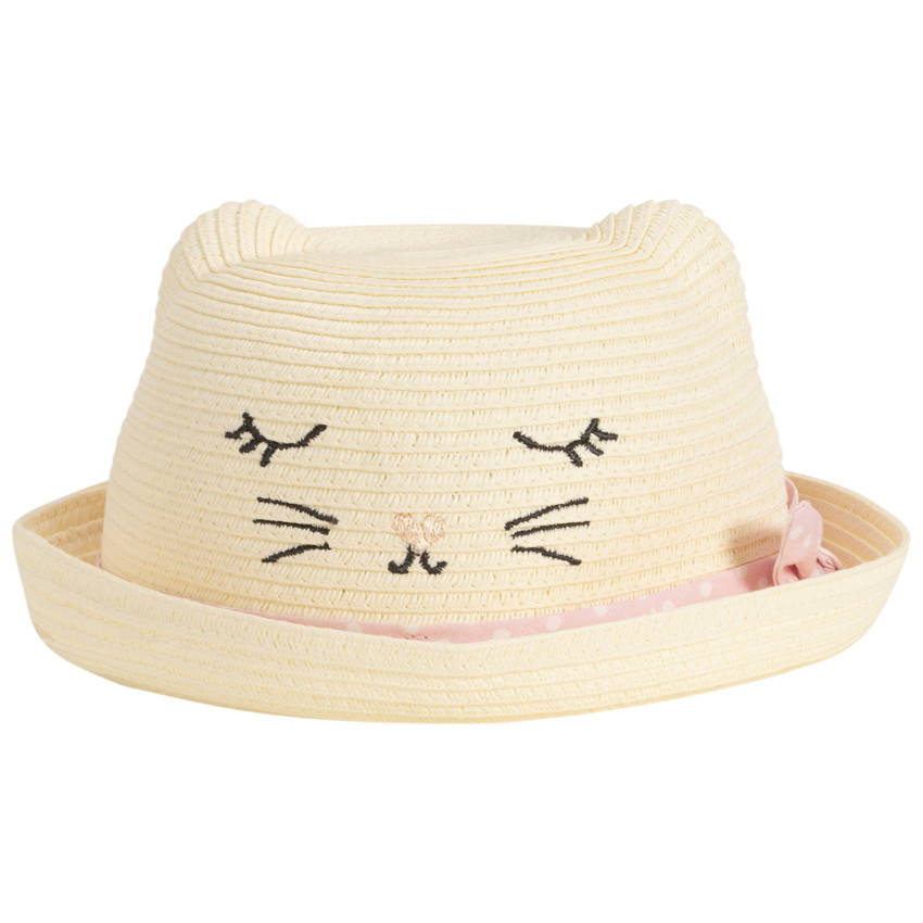 Chapeau effet paille tressée en forme de chat pour bébé fille 