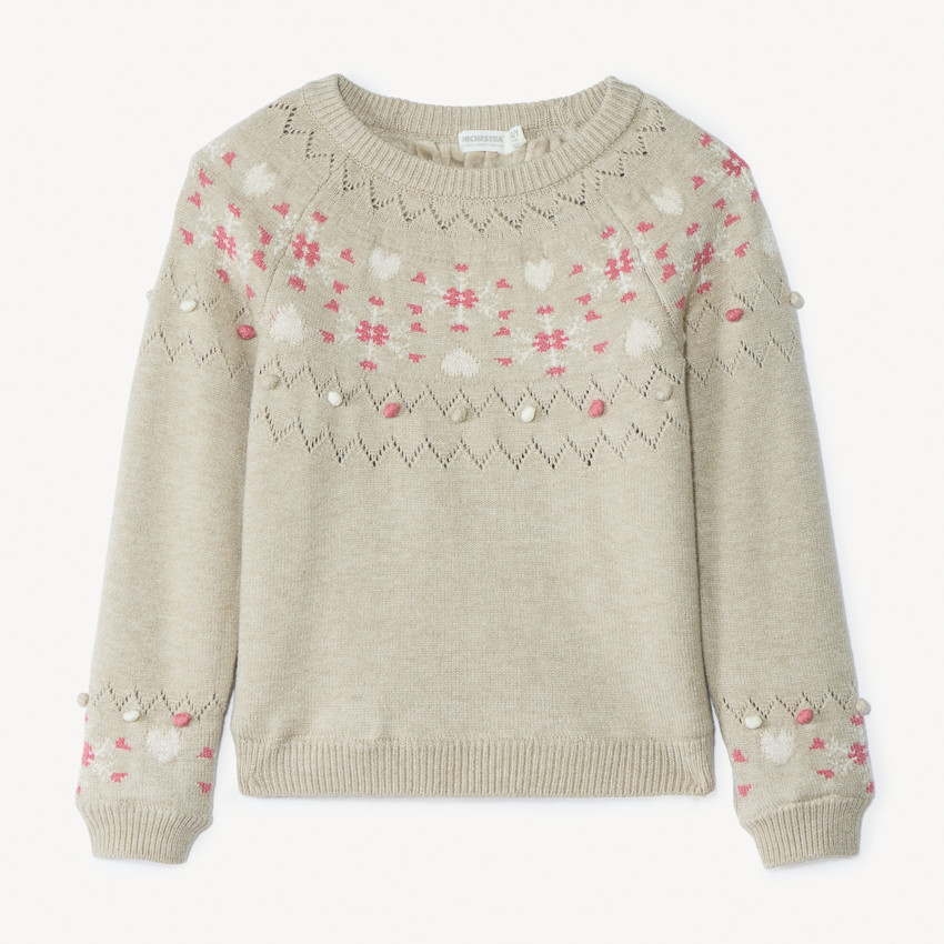 Pull en tricot à motif jacquard et doublure velours pour fille  