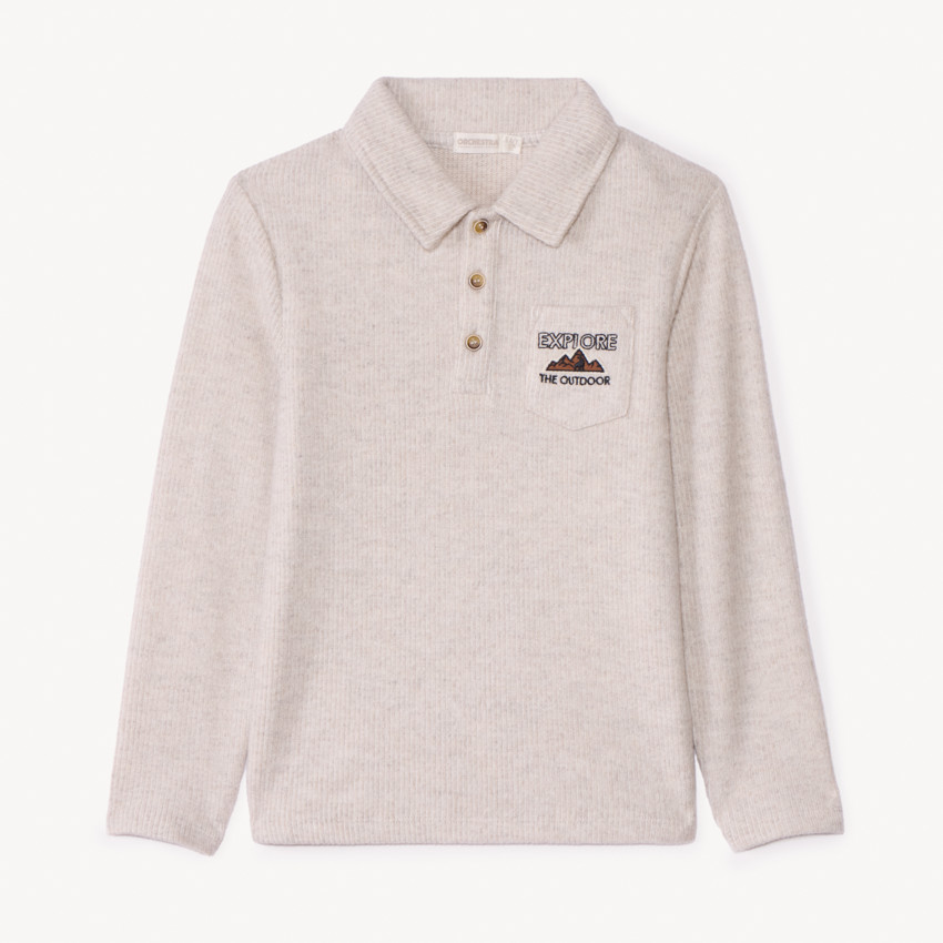 Polo manches longues effet côtelé pour garçon 
