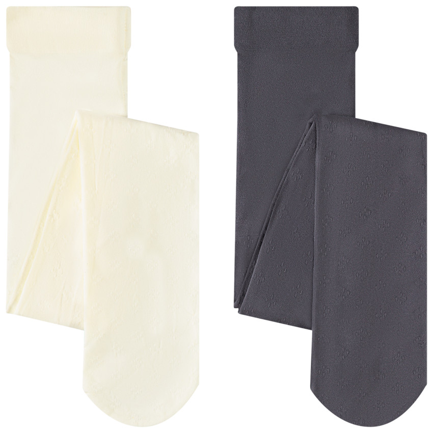 Lot de 2 collants épais en tricot pointelle uni pour fille 