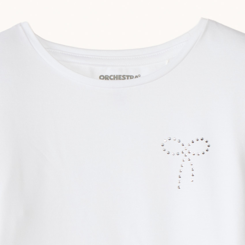 T-shirt fille à manches longues avec nœud en strass 