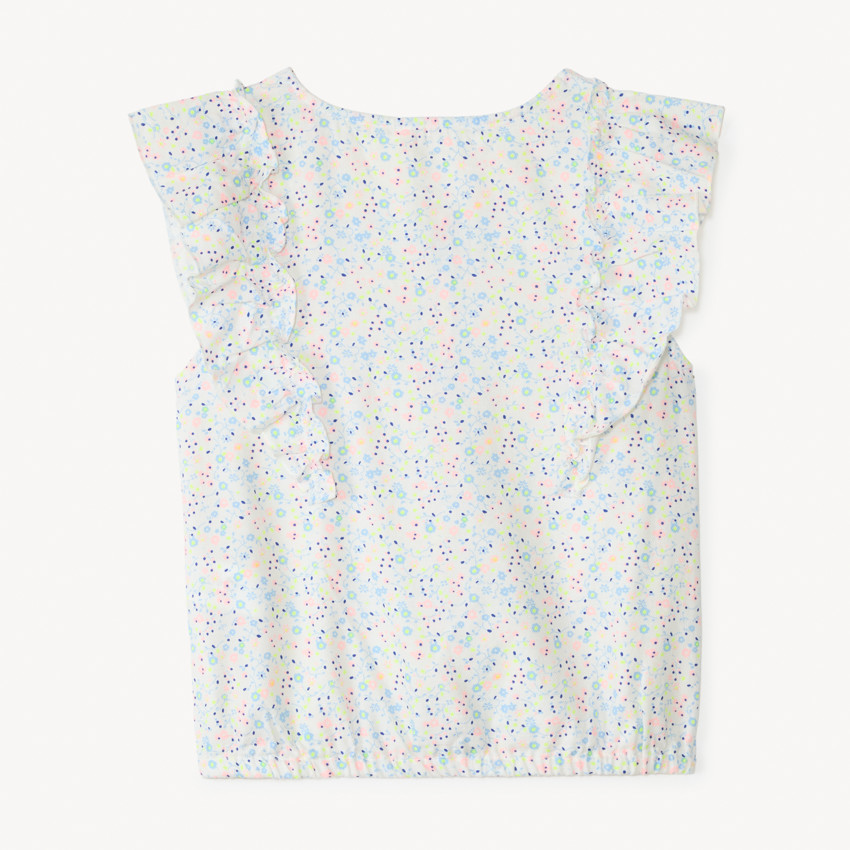 Chemise manches courtes à gros volant imprimé fleuri pour fille 