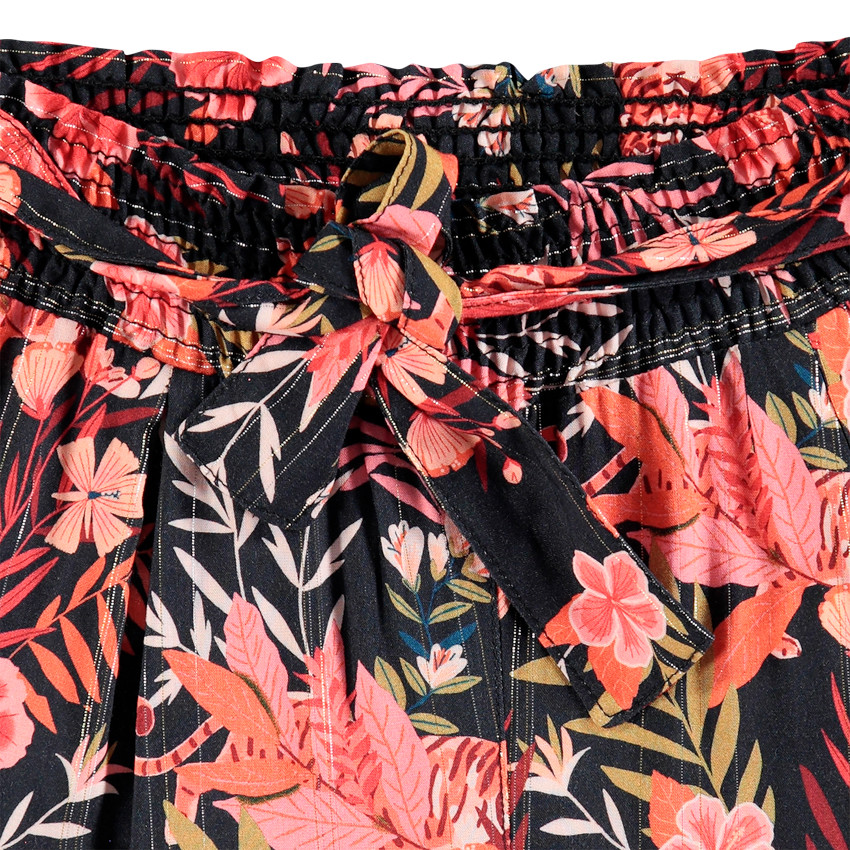 Pantalon à fleurs imprimées et rayurs argentées 