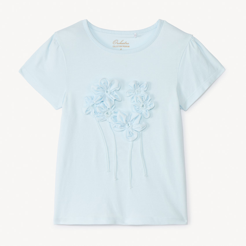 T-shirt manches courtes à fleurs 3D pour fille