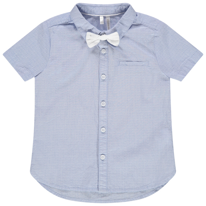 Chemise manches courtes à micro points en jacquard et noeud papillon amovible 