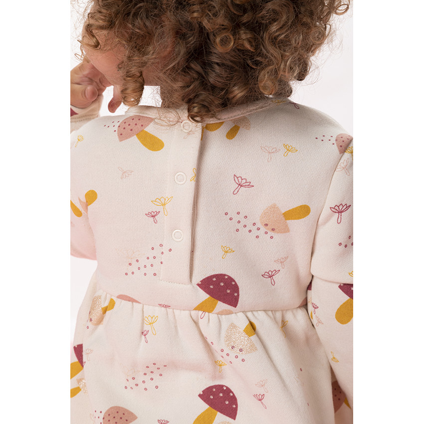 Robe manches longues fleece avec noeud fantaisie et imprimé champignons pour bébé fille 