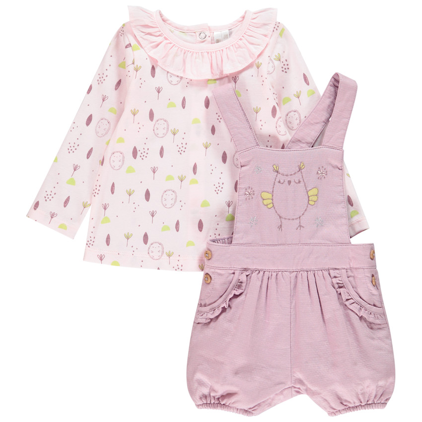 Ensemble avec salopette courte et t-shirt imprimé pour bébé fille 