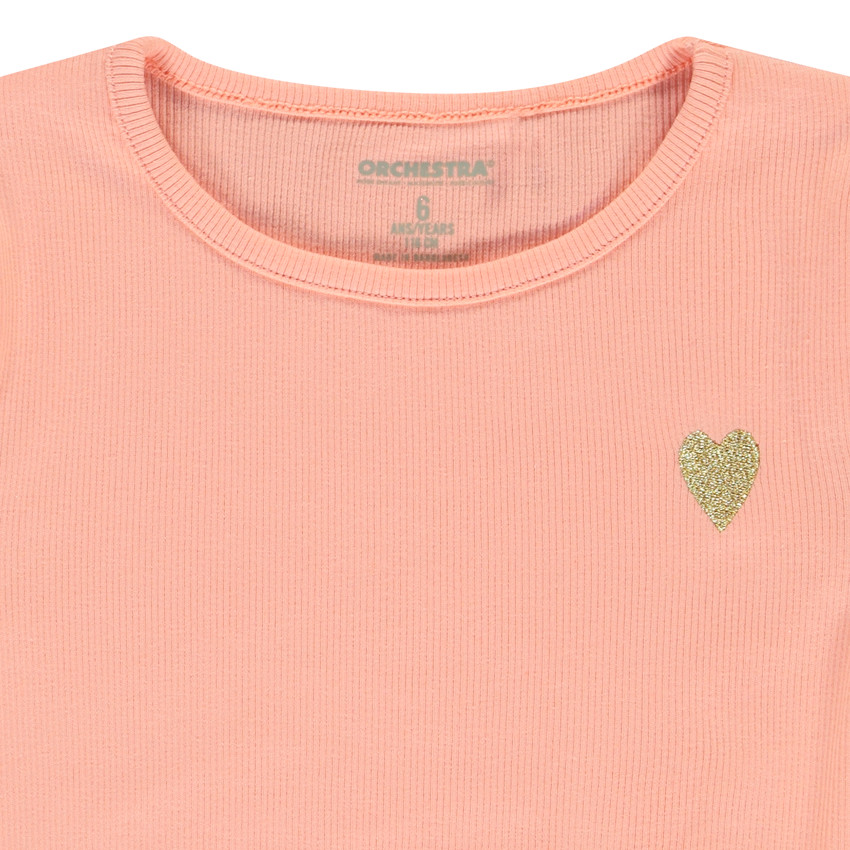 T-shirt manches courtes côtelé à cœur brodé pour fille 