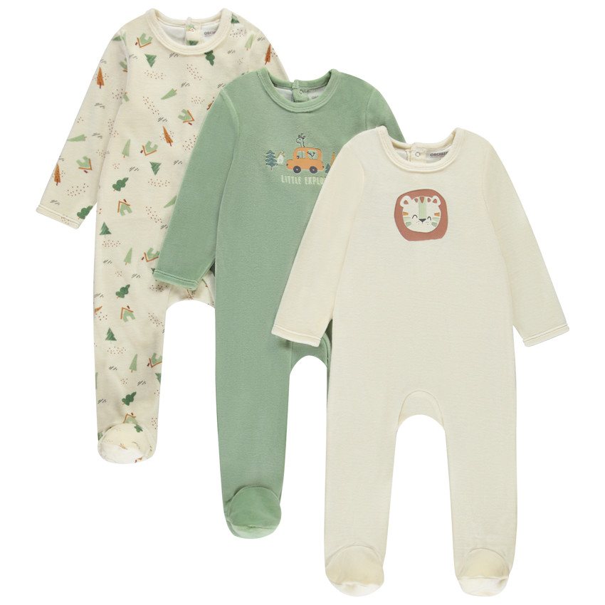 Lot de 3 dors-bien velours fantaisie pour bébé garçon avec ouvertures différentes selon l'âge 