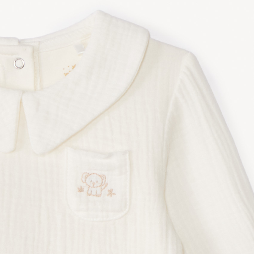 Barboteuse effet 2-en-1 en gaze de coton broderie éléphant pour bébé garçon 