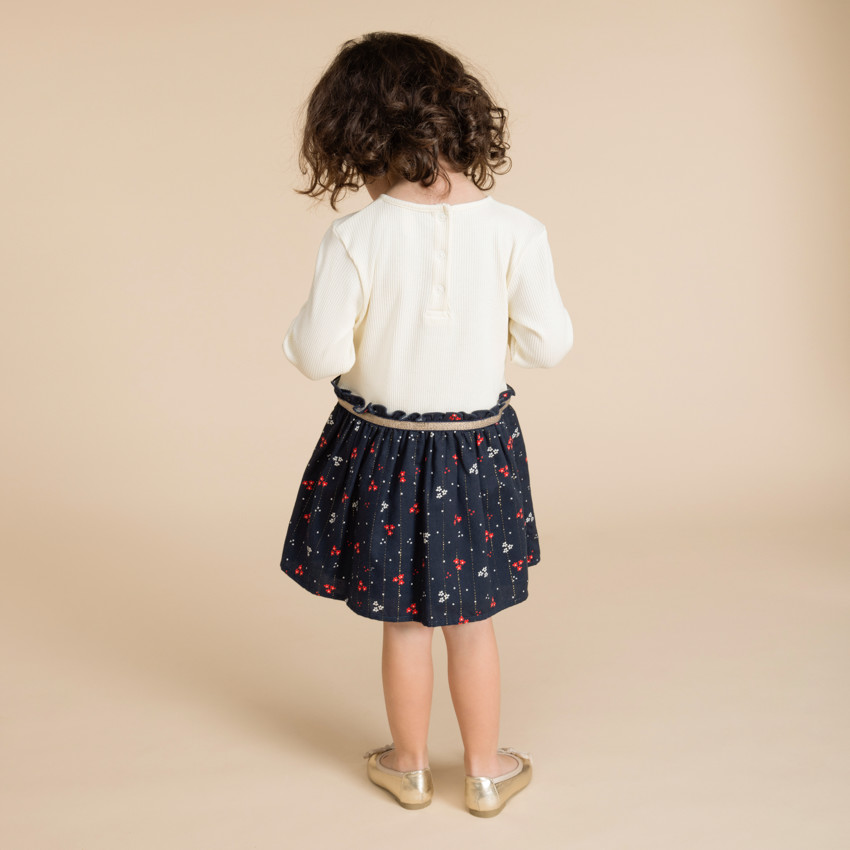 Robe bi-matière effet 2 en 1 à motifs fleuris pour bébé fille 