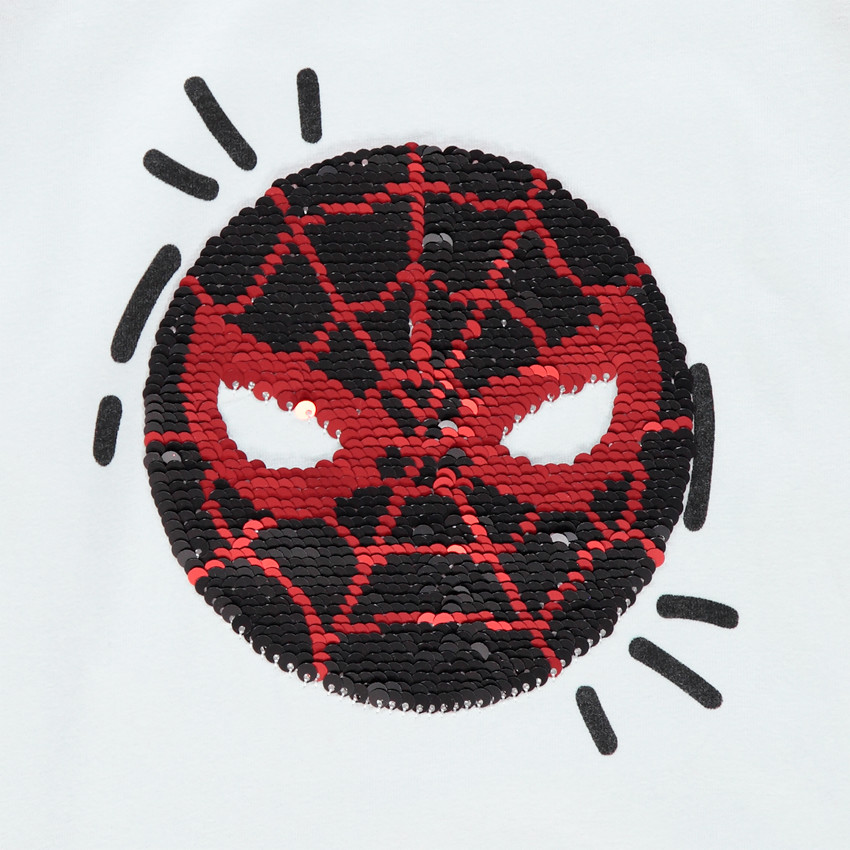 T-shirt manches longues bicolore motif Spiderman en sequins magiques 