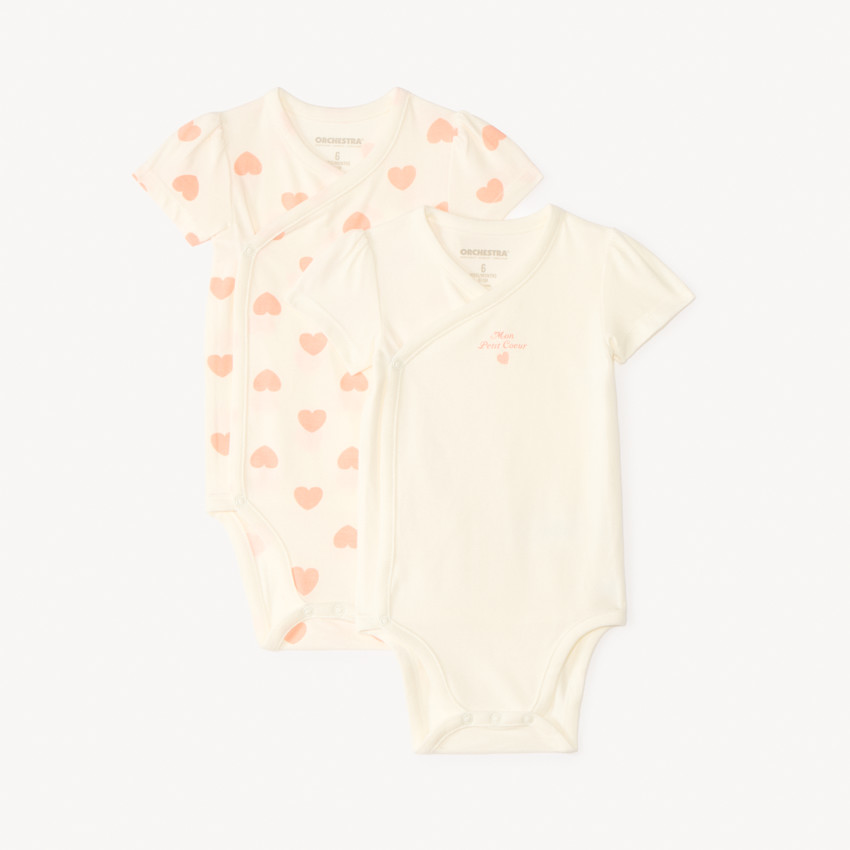 Lot de 2 bodies manches courtes motifs cœurs pour bébé fille