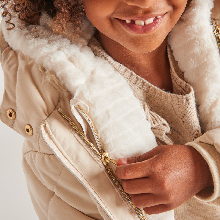 Doudoune manches longues en twill et sherpa + gilet pour fille 