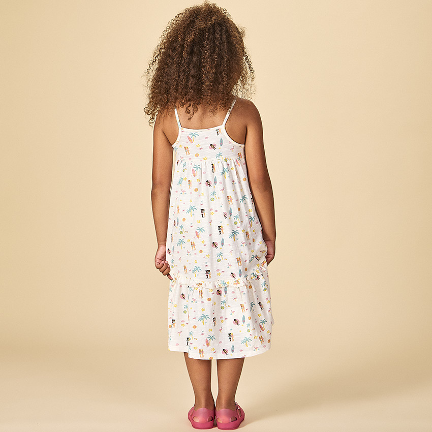 Robe à bretelles imprimé vacances exotiques pour fille 