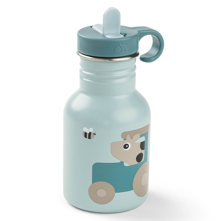 Gourde inox avec paille Tiny Farm Bleu 350ML