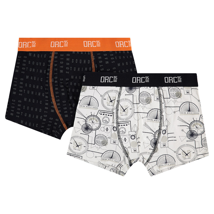 Junior - Lot de 2 boxers assortis avec lettres all-over / horloges all-over 
