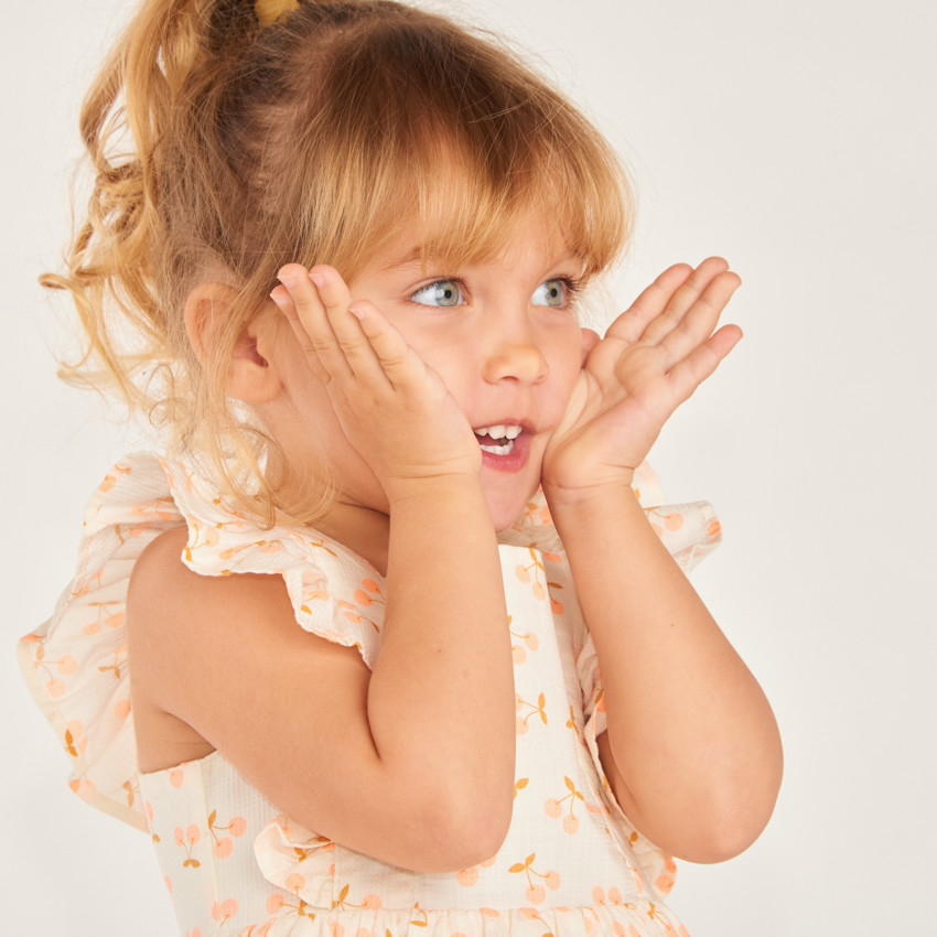 Robe manches courtes volantée à motifs cerises pour bébé fille 