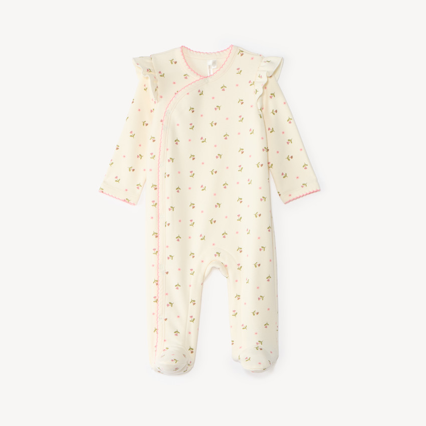 Dors-bien en velours bébé fille imprimé fleurs (Finitions différentes selon l'âge) 