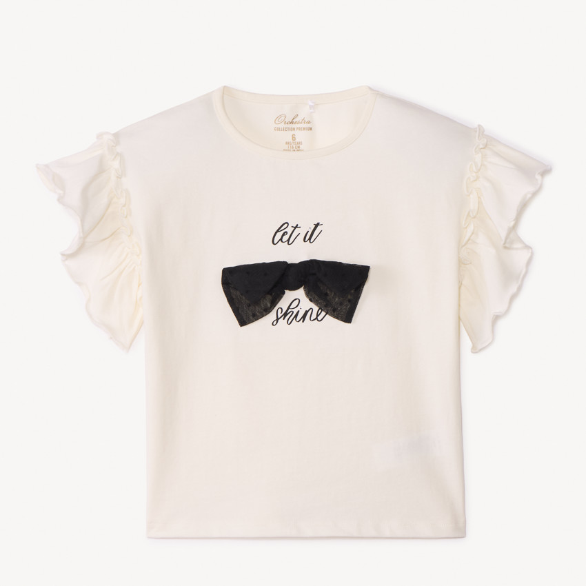 T-shirt manches courtes volantées et nœud pour fille