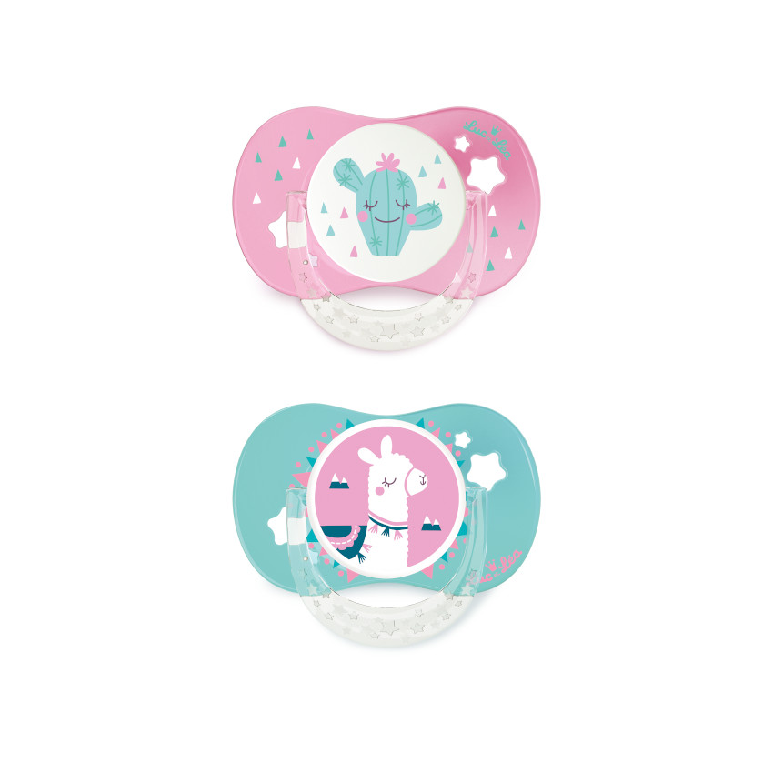 Lot de 2 sucettes anatomiques en silicone 6/18M - Lama/Cactus 