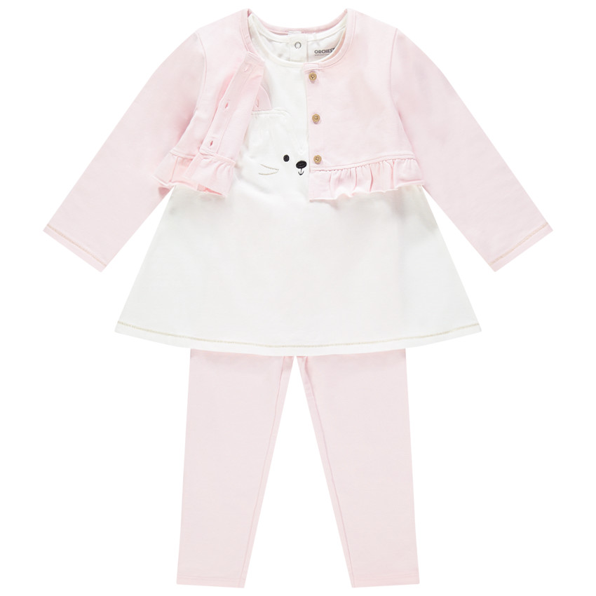 Ensemble 3 pièces en coton motif chat pour bébé fille 