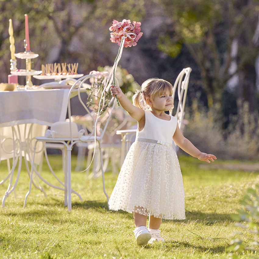 Robe de cérémonie bi-matière à dos ajouré cœur pour bébé fille 