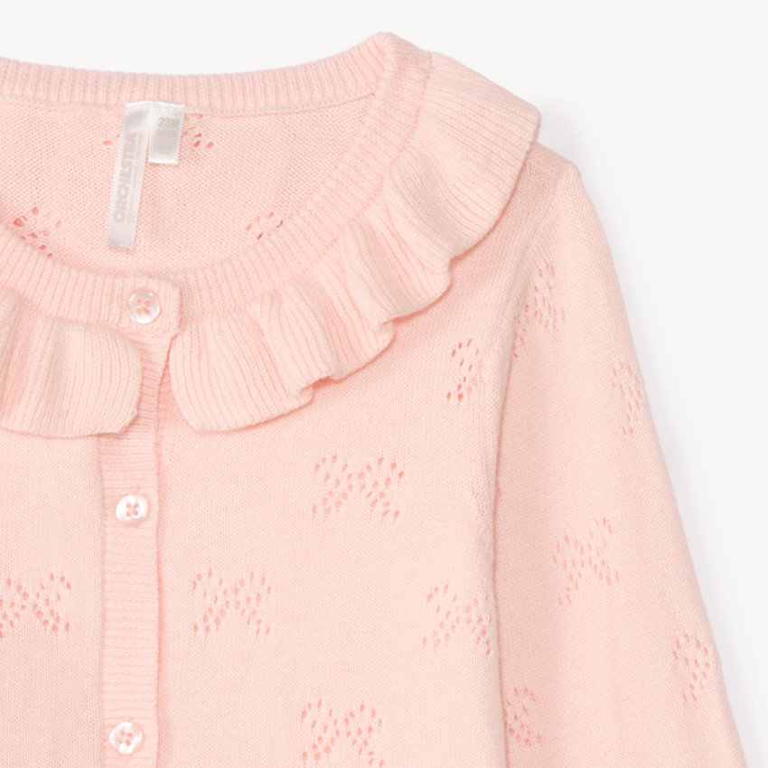 Gilet col claudine en tricot avec broderie ajouré pour bébé fille 