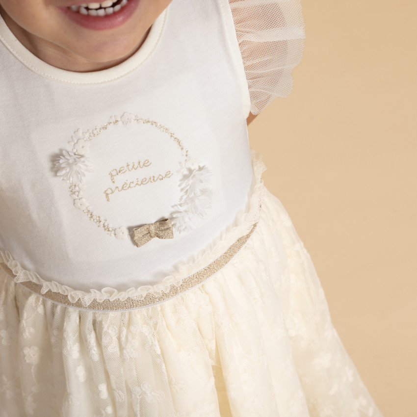 Robe manches courtes en tulle brodé pour bébé fille 