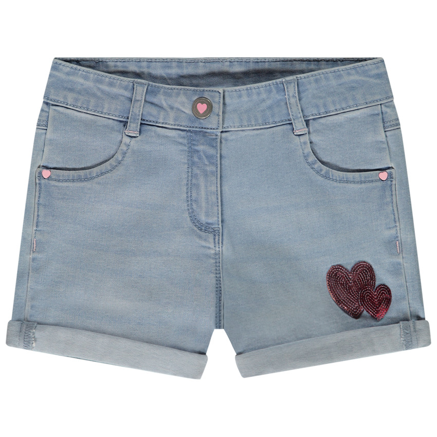 Short en denim avec coeurs en sequins pour fille 