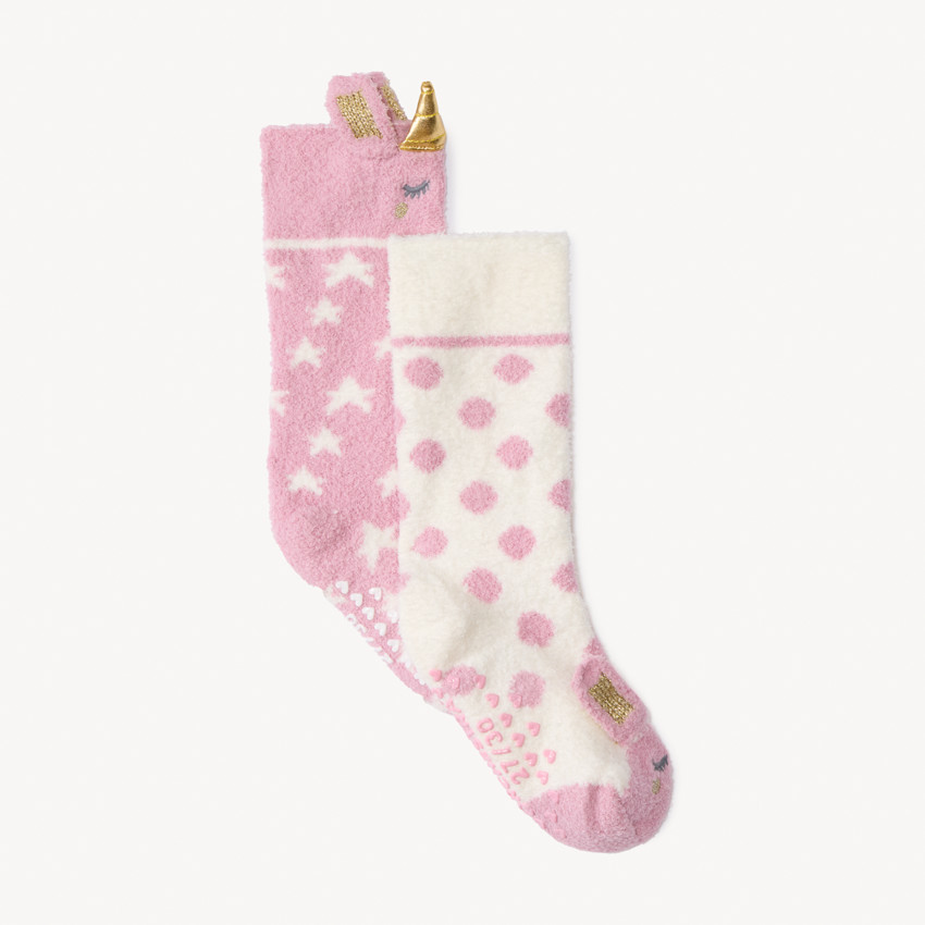Lot de 2 paires de chaussettes normales anti-dérapantes licorne pour fille
