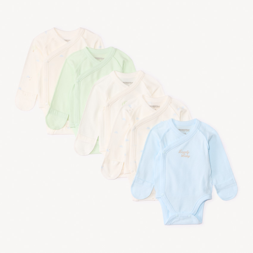 Lot de 5 bodies manches longues fantaisie pour bébé prématuré