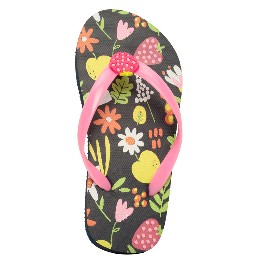Tongs imprimé fruits et badge fraise pour fille avec lanière selon l'âge 