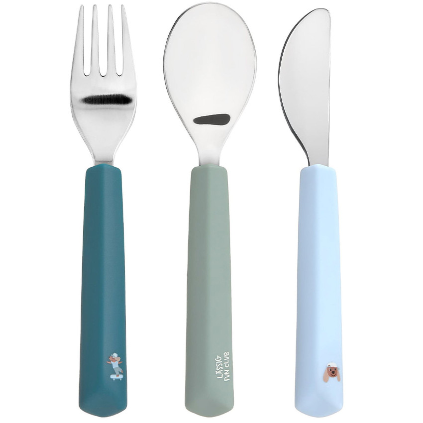 Set de 3 couverts silicone & acier inoxydable Tiny team Chien
