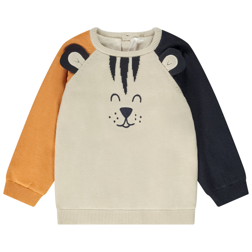 Pull en tricot ludique tigre effet color block pour bébé garçon
