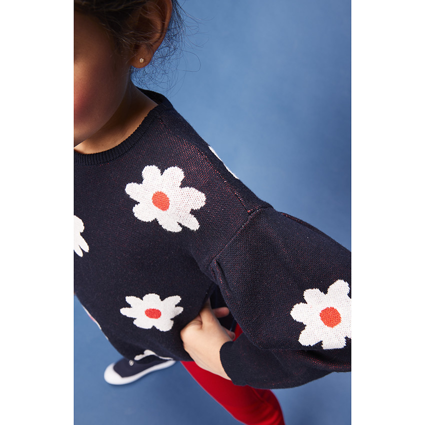 Pull en tricot imprimé fleurs en jacquard pour fille 