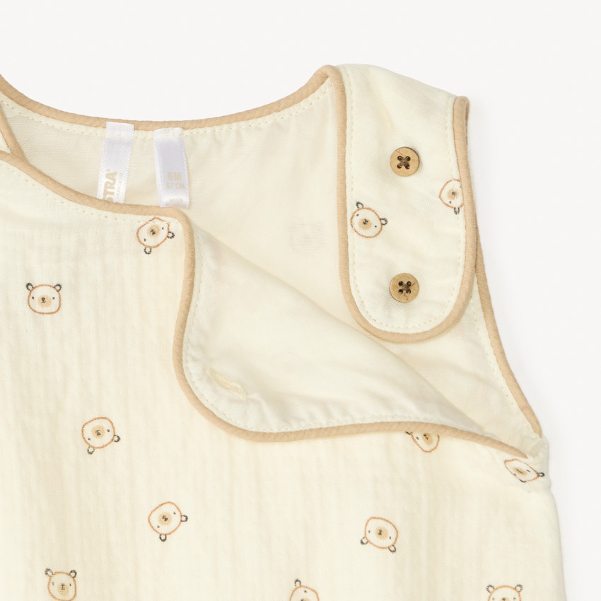 Barboteuse en gaze de coton imprimé ourson pour bébé garçon 