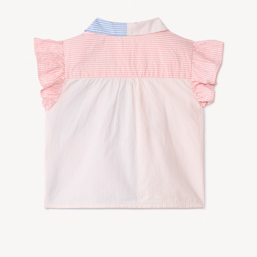Chemise manches courtes en seersucker avec broderie pour fille  