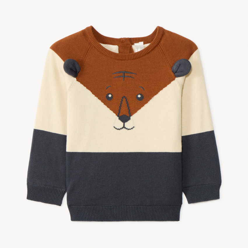 Pull manches longues en tricot ludique doublé en velours pour bébé garçon