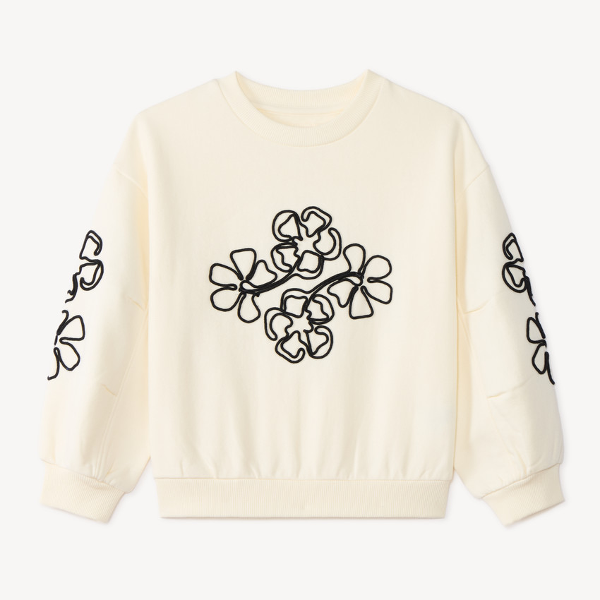 Sweat fille en molleton avec fleurs en cording 