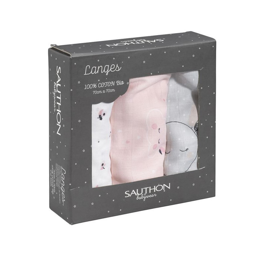 Lot de 3 langes en coton 70x70 cm - Miss Fleur de Lune 