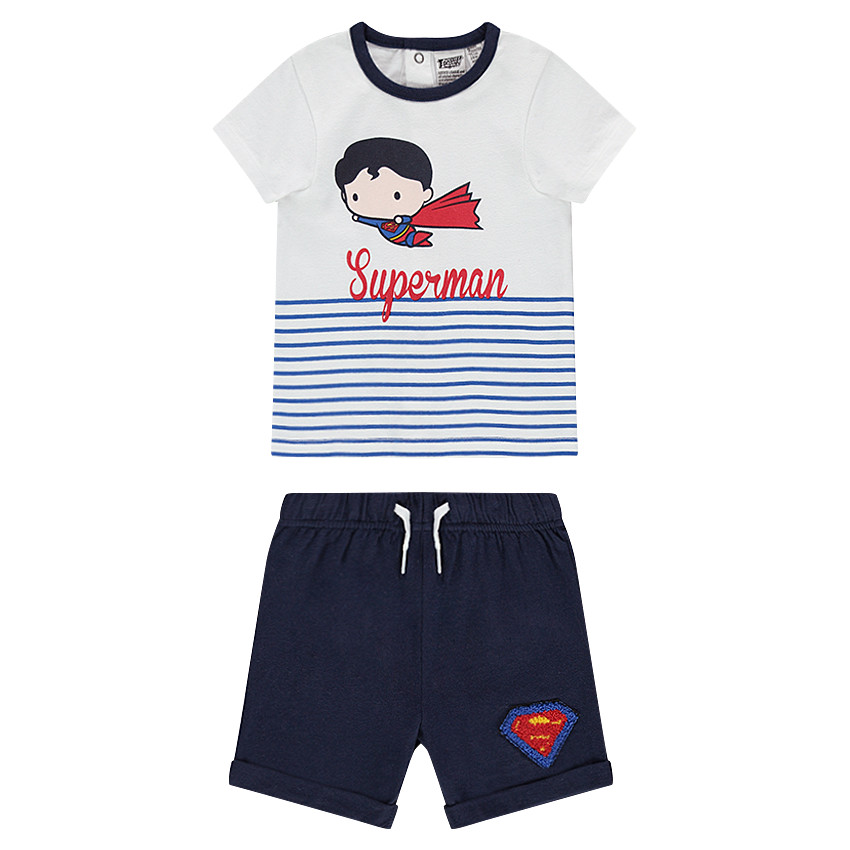 Ensemble en jersey avec tee-shirt print Warner/Chibi Superman et bermuda uni 